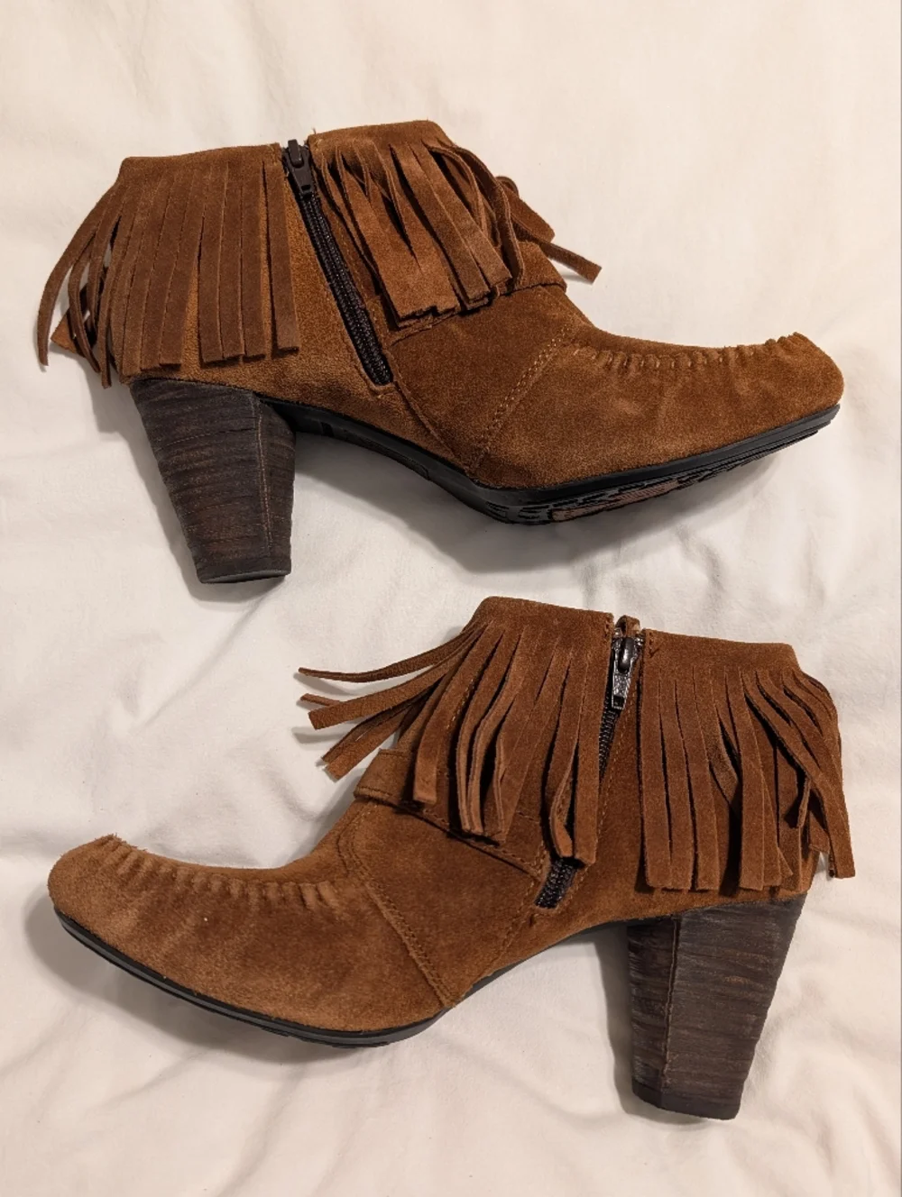 Born Thora Saddle Brown Suede Fringe Ankle Boots Size 10 New Without The Box